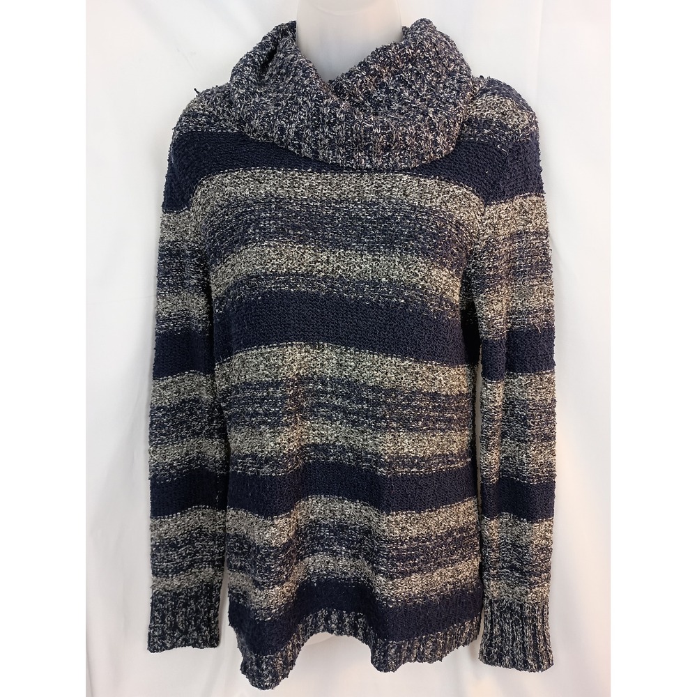 canyon river blues cowl neck blue gray‎ sweater winter preppy striped M coastal